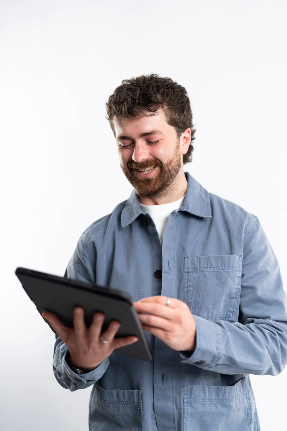 Content specialist looking at a website on a tablet