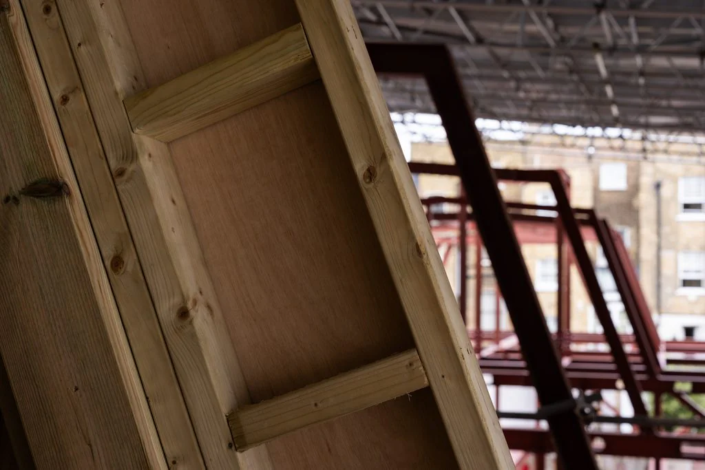 Timber and steel frame detail on a construction site