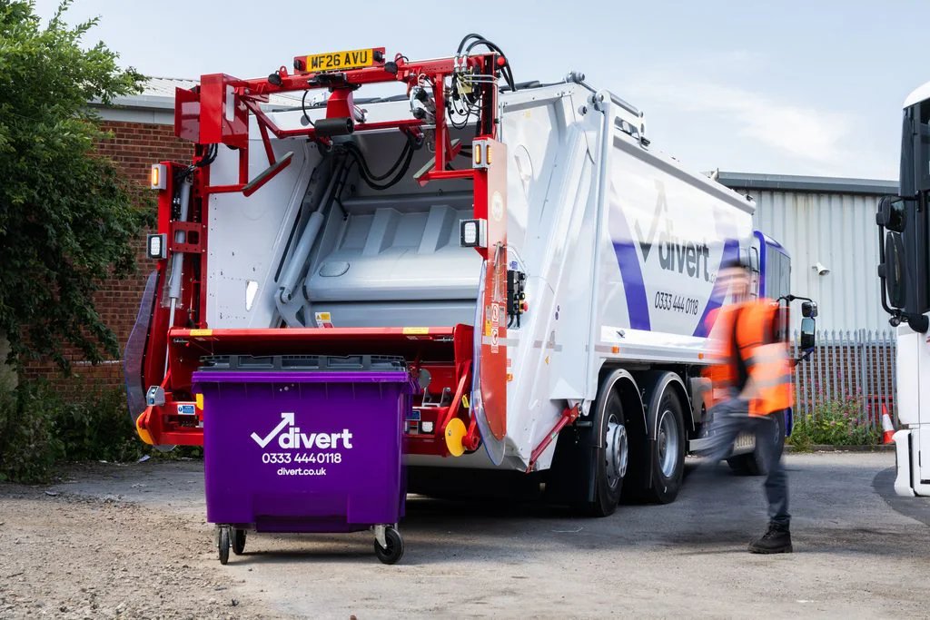 Refuse lorry and wheelie bin on a client shoot