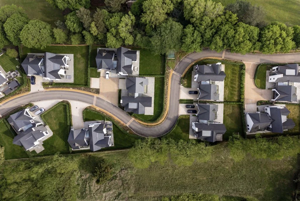 Aerial view of a new-build housing development